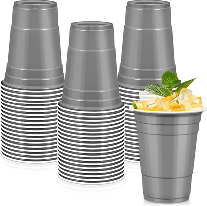 LANLISA 50 Gold Plastic Cups, 16 oz Disposable Cups, Drinking Cups For Birthday Party Supplies, Graduation, Thanksgiving Decorations, Harvest, Fall, New Years