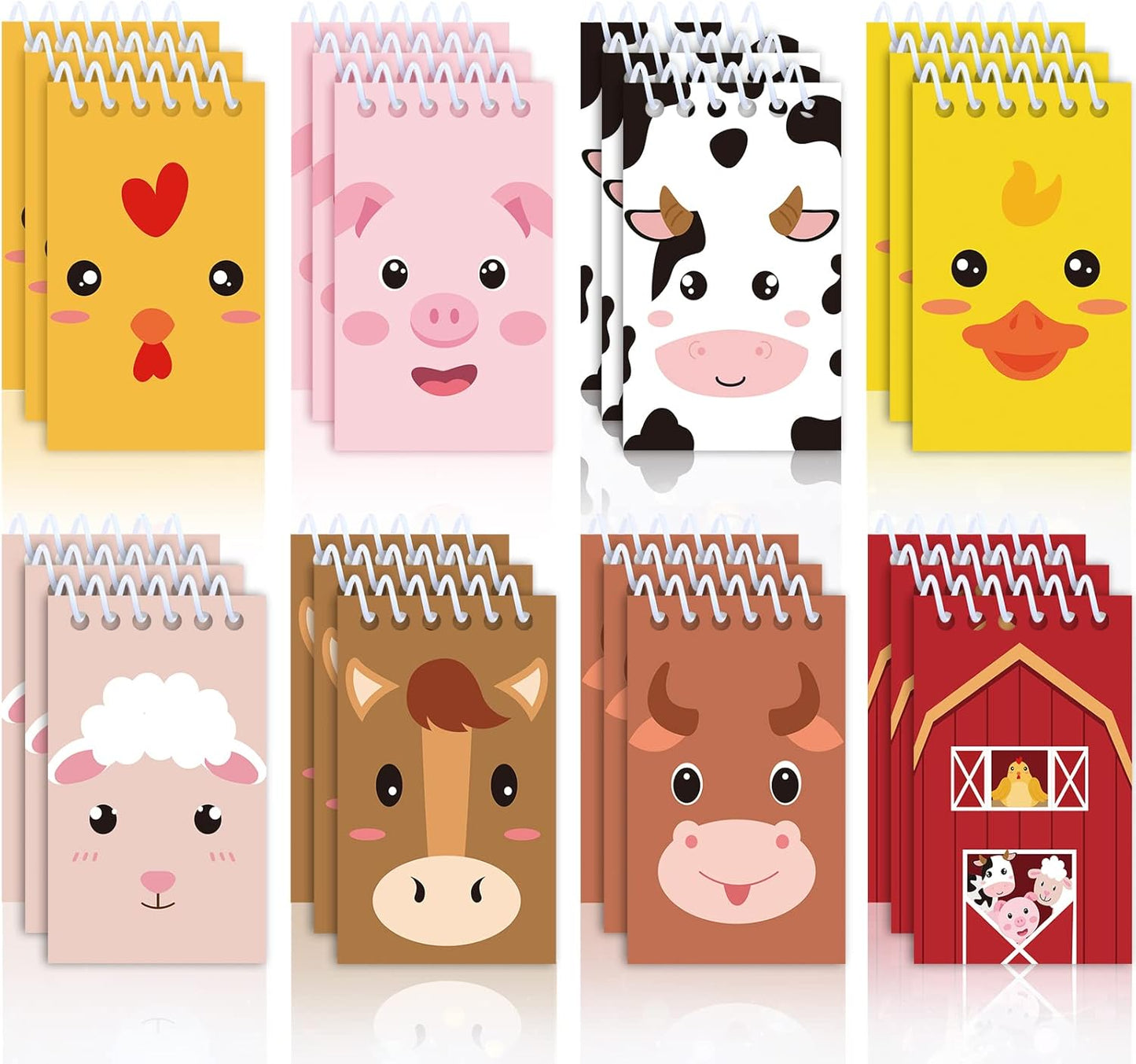Clabby 24 Pcs Farm Animal Mini Notepad Farm Animal Party Favors for Kids Chick Pocket Journal Notebook Small Barnyard Spiral Notebook Bulk for Summer Birthday Party Decor School Student(Cute Style)