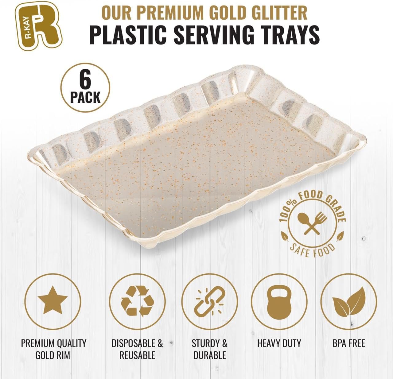 6 Pack Clear Plastic Serving Trays for Party, 9 x 13 Inch - Heavy Duty Plastic Trays for Food - Rectangular Party Serving Trays and Platters - Clear Disposable Trays