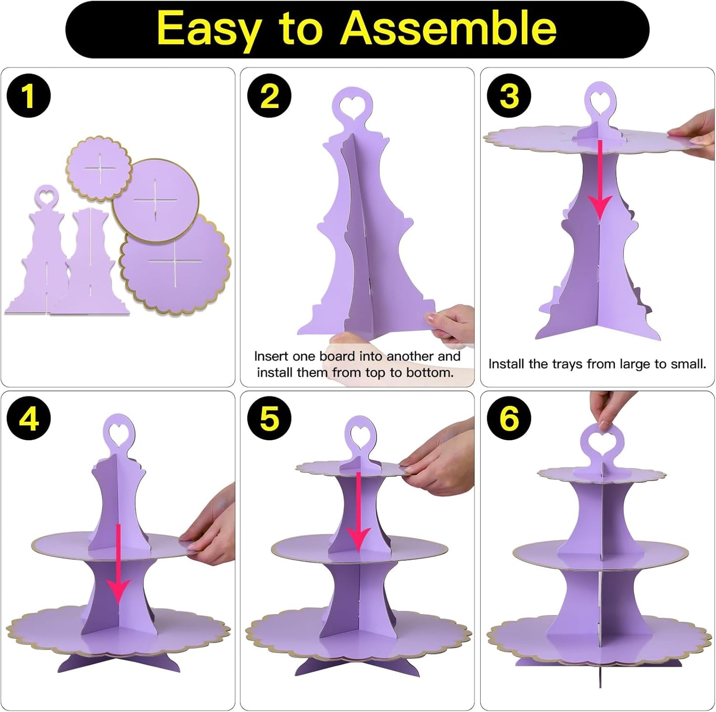 Soleebee 3-Tier Cupcake Stand, Cardboard Cupcake Tower, Cup Cake Stand Tower for Birthday Wedding Party Decoration, Cupcake Tier Stand Desserts Display 1 Set (Purple Gold)