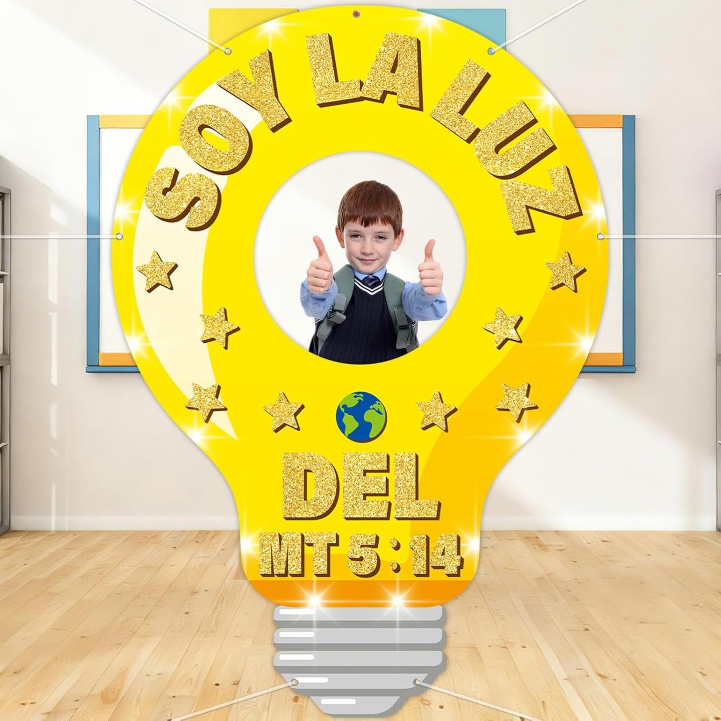 79×55inch VBS 2026 Christian Religious Party Decors Light Bulb Shaped Photo Prop Selfie Frame Large Bible Verse Background Backdrop Banner Lightbulb Photo Booth Props for Sunday School Church Supplies