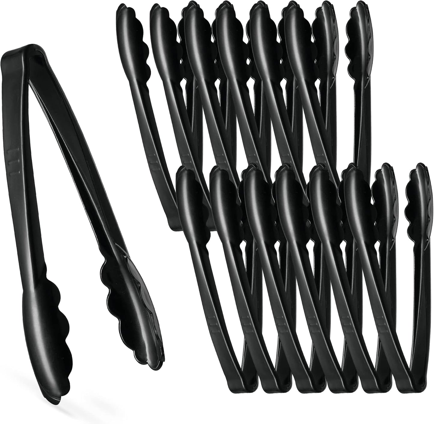 [Black Tongs 7.5'' Inches] Plasticpro 7.5'' Serving Tongs Heavy Duty Reusable Kitchen and BBQ Black Serving Tong for party's, Caterings, Events, Buffet, Weddings, And every Day use Pack of 12