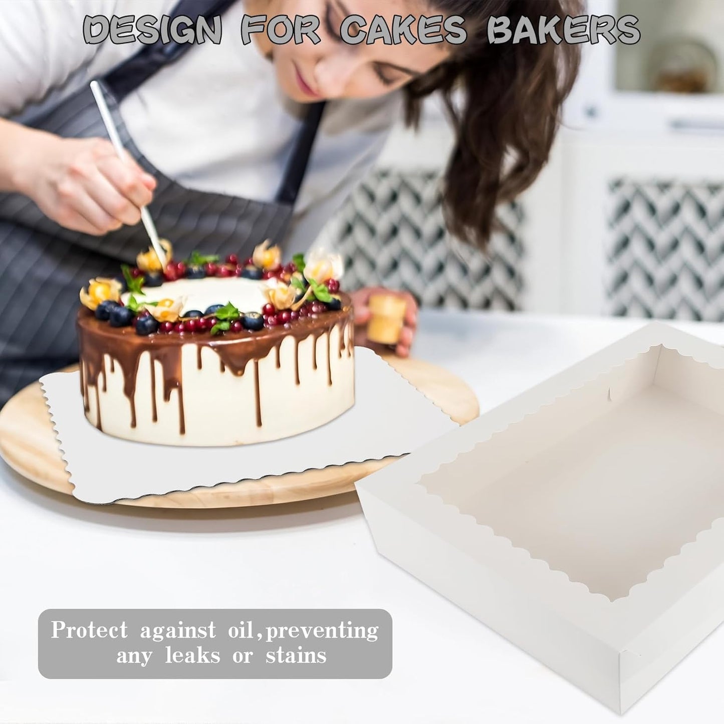 12 Sets 14x10x4in White Bakery Boxes Half Sheet Cake Boxes with Board, Large Treat Boxes for Pastry Baking Cake Donuts Cupcake Pie Packaging