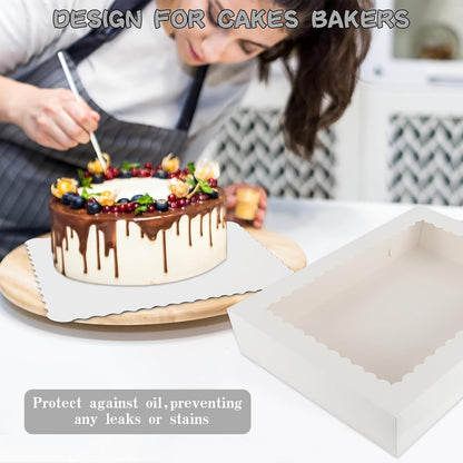 12 Sets 14x10x4in White Bakery Boxes Half Sheet Cake Boxes with Board, Large Treat Boxes for Pastry Baking Cake Donuts Cupcake Pie Packaging