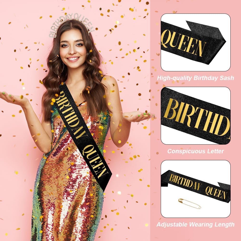 Birthday Sash & Crown for Women - Tiara Headband, Girls' Decorations Accessories