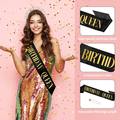 Birthday Sash & Crown for Women - Tiara Headband, Girls' Decorations Accessories