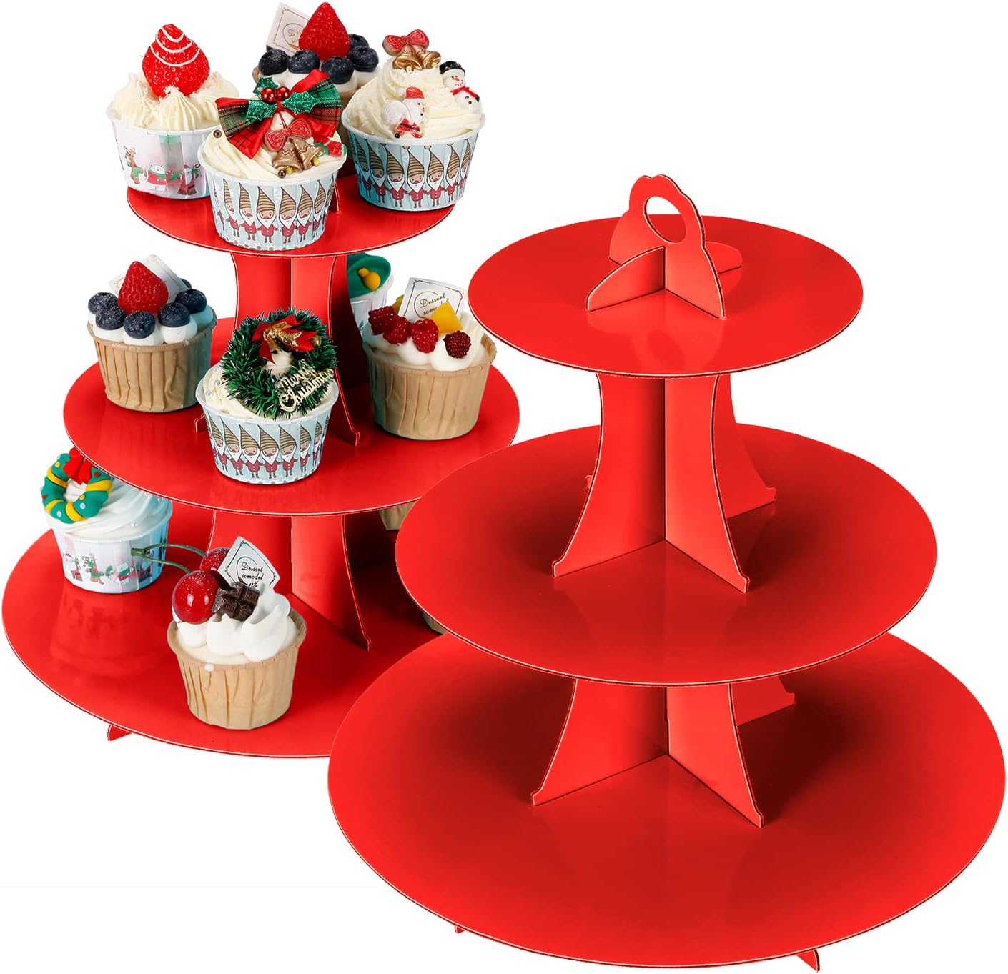 YLDW Cupcake Stand, 3-Tier Cupcake Stand Display, Cardboard Cup Cake Tower Stand, Disposable Dessert Stand for Birthday Tea Party Baby Shower Treat Decorations, Pink
