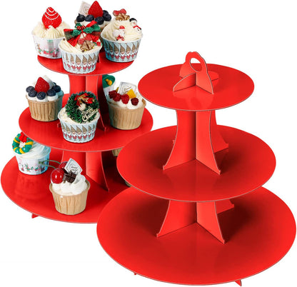 YLDW Cupcake Stand, 3-Tier Cupcake Stand Display, Cardboard Cup Cake Tower Stand, Disposable Dessert Stand for Birthday Tea Party Baby Shower Treat Decorations, Pink