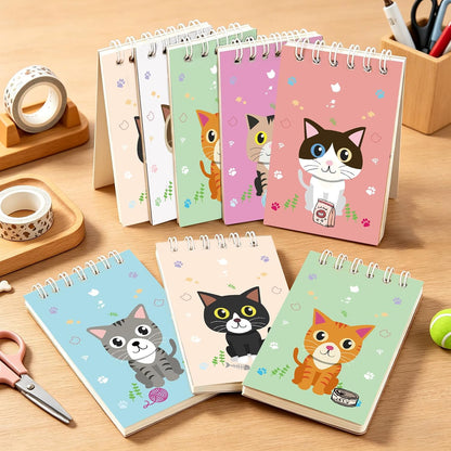 Mini Notebooks Bulk, 24 Pack Cute Animal Small Spiral Notepads Pocket Memo Pads for Classroom Prizes, Office Supplies (Cat)