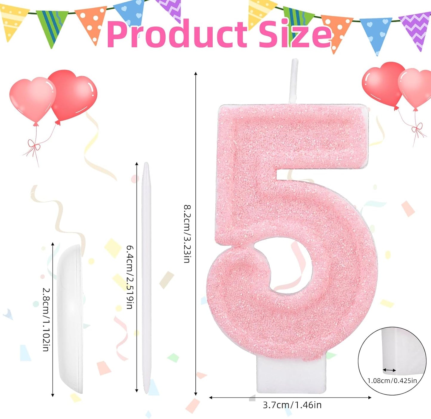 Pink Number One Birthday Candles, Romantic Cake Glitter Pink Number 1st Candles Anniversary Cake First Topper Decoration Cute Birthday Party Supplies for Wedding Anniversary Celebration Supplies (1)