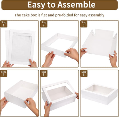 Moretoes 20pcs 14x10x4in Sheet Cake Boxes, White Rectangle Quarter Bakery Boxes with Window, for Cake Pastry Baking Donuts Cupcake Pie Packaging