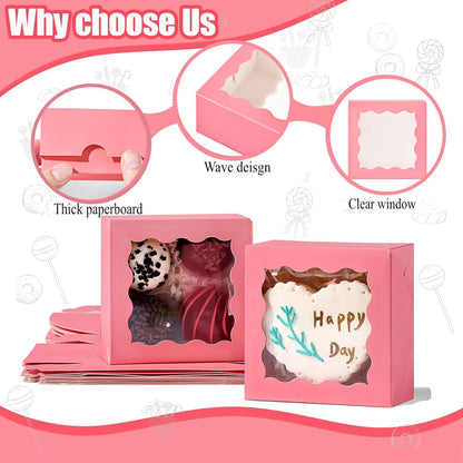 RomanticBaking 3 ¼" x 3 ¼" x 1 ½" 50PCS Chocolate Truffle Boxes for 4，Cookies Boxes Mini Bakery Boxes with Window for Brownie,Soap,Donut