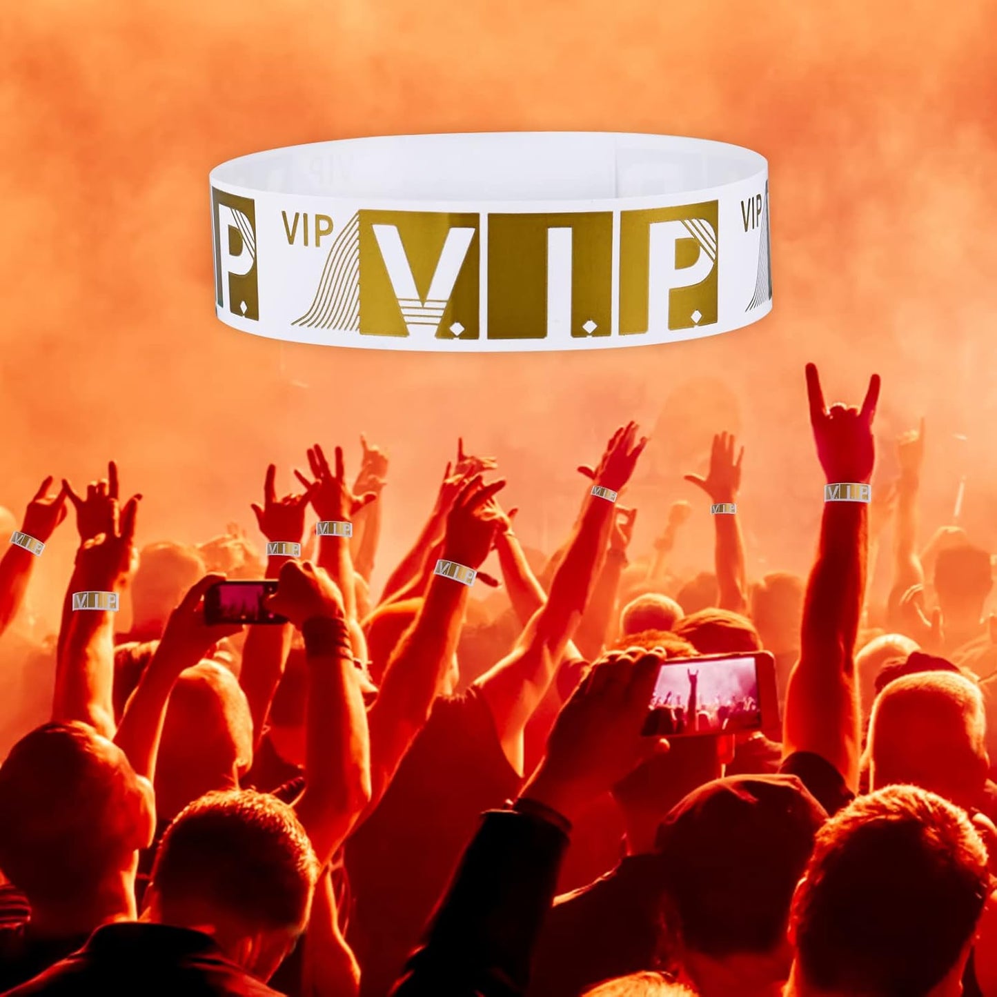 100 Pcs VIP Wristbands for Events Waterproof Paper Bracelets Lightweight Event Wristbands for Party Concert Club Amusement Park Festivals (Gold)