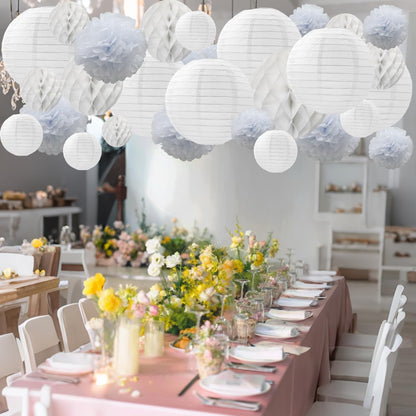 WOLHOWLTD Mermaid Theme Paper Decoration Set - 33 Pcs Paper Lanterns, Pompoms, Honeycomb Decorations for Mermaid Theme, Baby Shower,Wedding Rainbow Birthday Party Home Decoration(Pink Blue Purple)