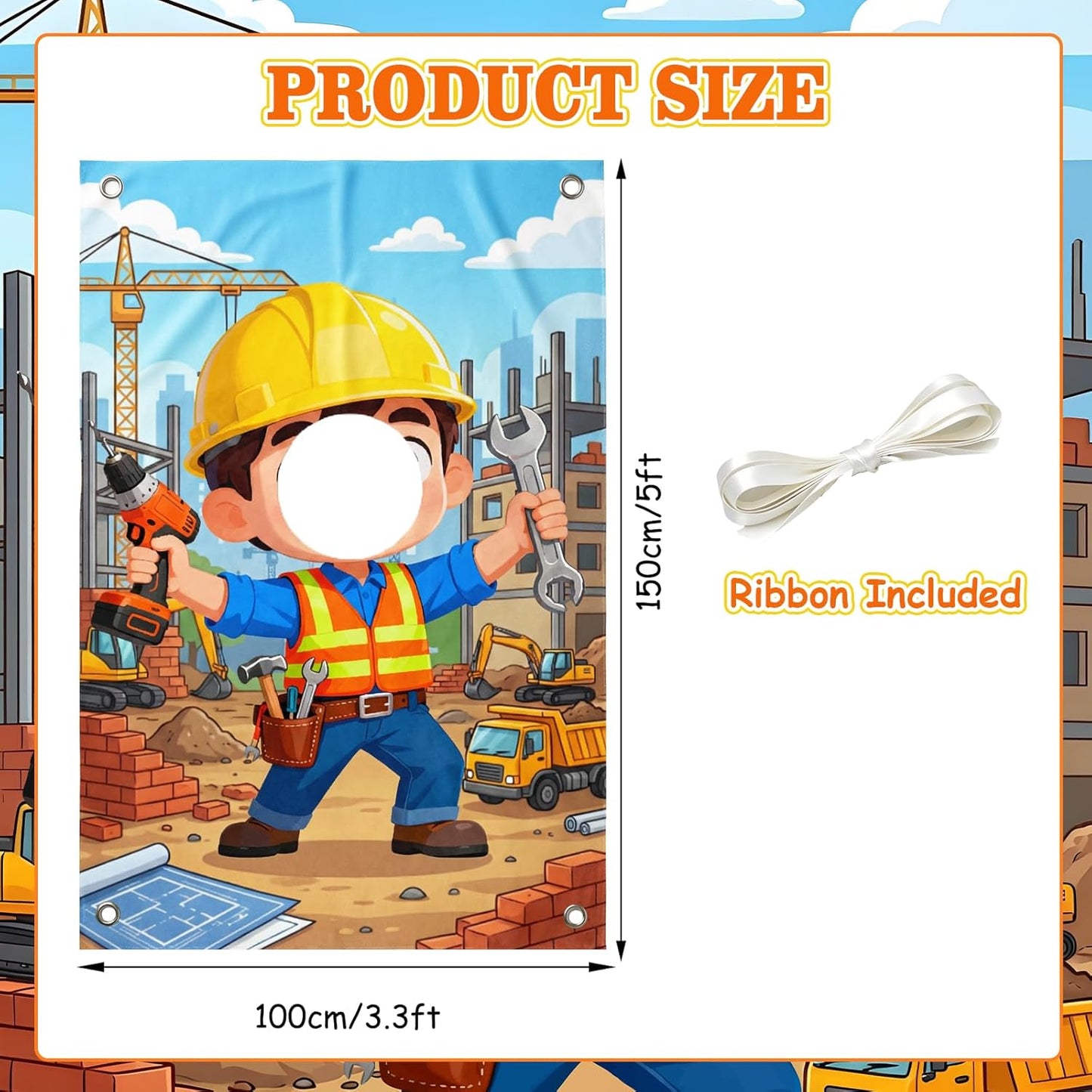 Serencatcher Engineer Party Decorations Photo Prop Backdrop 5x3.3ft Engineer Theme Cutout Backdrop Photo Booth Props Face in Hole Background Banner for Birthday Baby Shower Party Supplies Selfie Frame