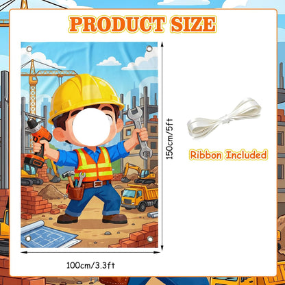 Serencatcher Engineer Party Decorations Photo Prop Backdrop 5x3.3ft Engineer Theme Cutout Backdrop Photo Booth Props Face in Hole Background Banner for Birthday Baby Shower Party Supplies Selfie Frame