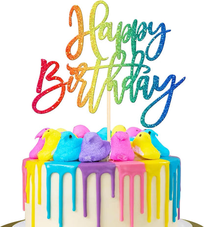 ZHUOWEISM 1 PCS Gold Happy Birthday & Anniversary Cake Topper