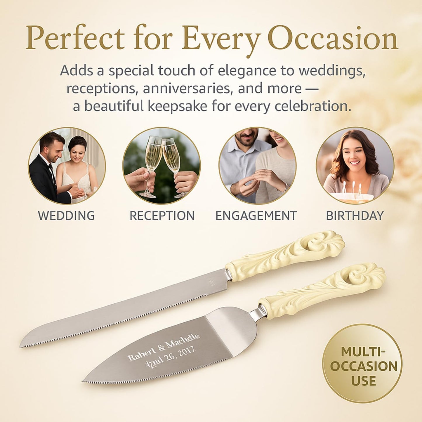 GIFTS INFINITY Personalized Wedding Cake Knife and Server Set with Engraving – Cake Cutting Utensil Set, Keepsake Gift for Wedding, Anniversary, Reception, Birthday & Other Occasions (CH-101WB)