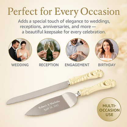 GIFTS INFINITY Personalized Wedding Cake Knife and Server Set with Engraving – Cake Cutting Utensil Set, Keepsake Gift for Wedding, Anniversary, Reception, Birthday & Other Occasions (CH-101WB)