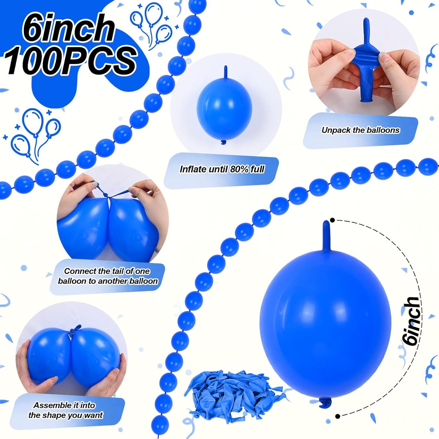 Gold Quick Link Balloons, 60PCS Linking for Balloon Wall Arch Chains, 6inch Linkable for Wedding Birthday Baby Shower Engagement Graduation Party Decorations