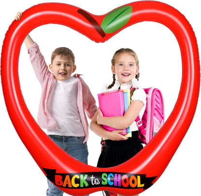Back to School Decorations Inflatable Balloons Photo Booth Props Frame 40'' Apple Photo Props Pencil Selfie Frame Welcome First Day of School Picture Selfie for Party Decoration(Apple)