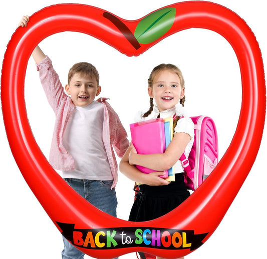 Back to School Decorations Inflatable Balloons Photo Booth Props Frame 40'' Apple Photo Props Pencil Selfie Frame Welcome First Day of School Picture Selfie for Party Decoration(Apple)
