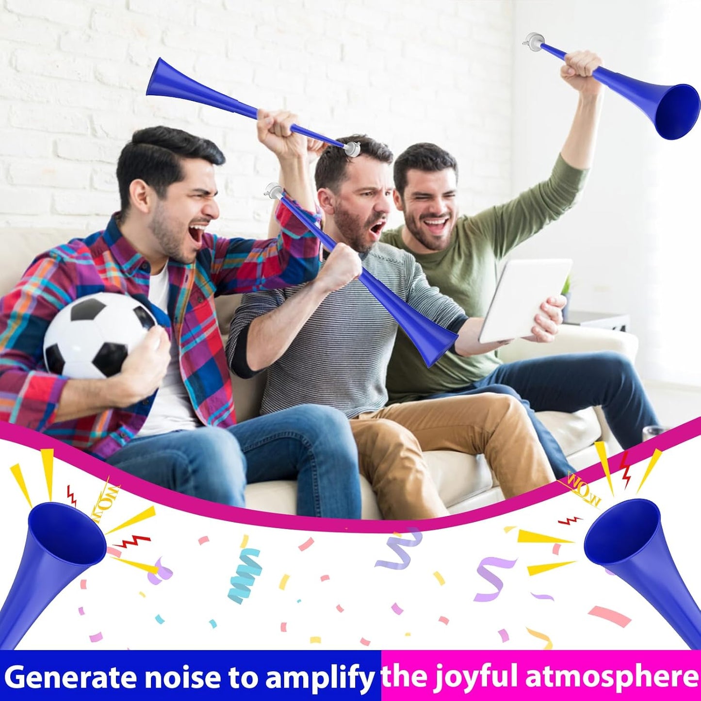 Collapsible Stadium Horn 24 Inch Vuvuzela Plastic Trumpet Blow Horns Noise makers for Sporting Events School Sports Football Games Party Supplies Favors Accessories (Black)