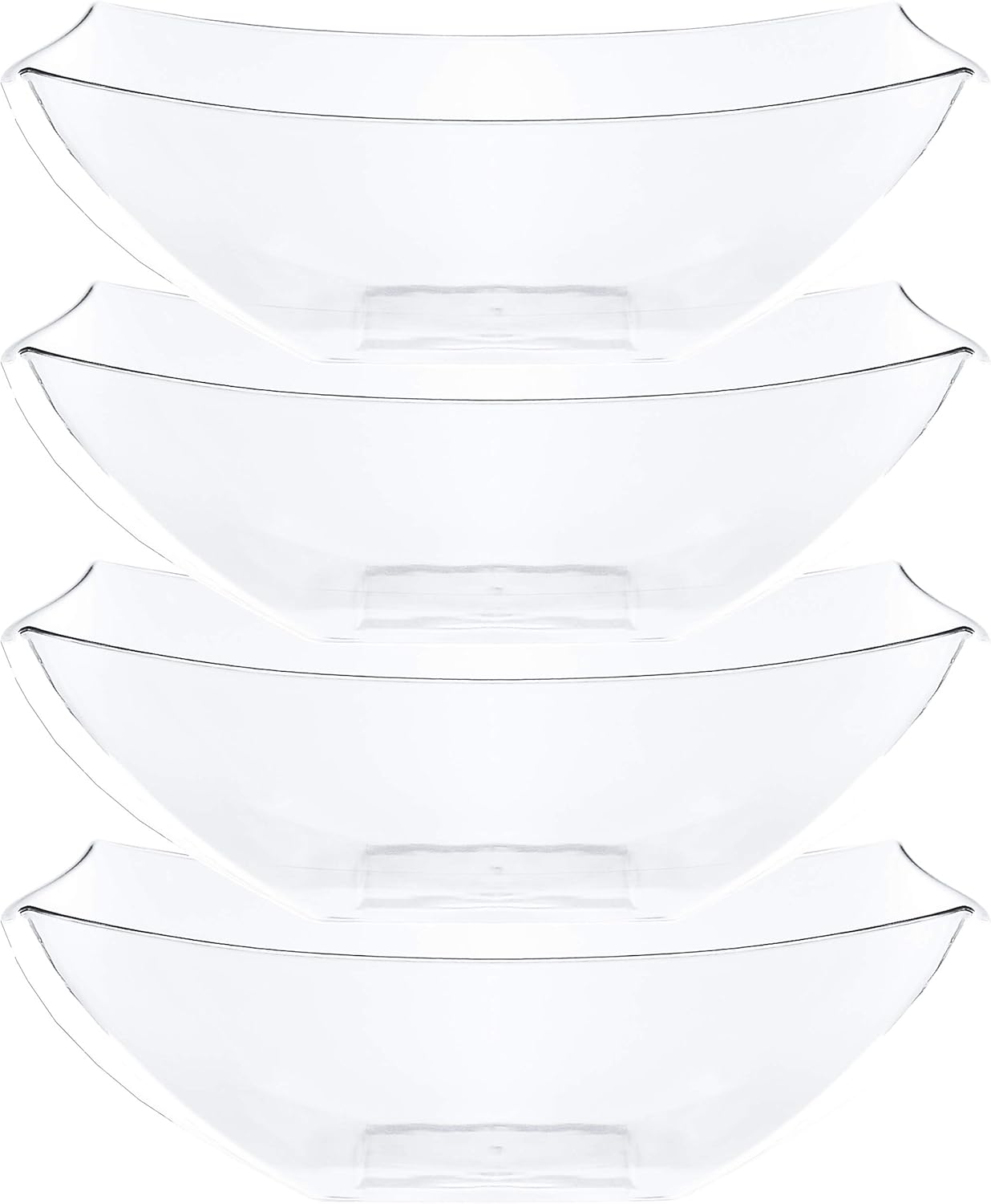 PLASTICPRO Disposable 64 ounce Square Serving Bowls, Party Snack or Salad Bowl, Large Plastic Elegant White Pack of 4