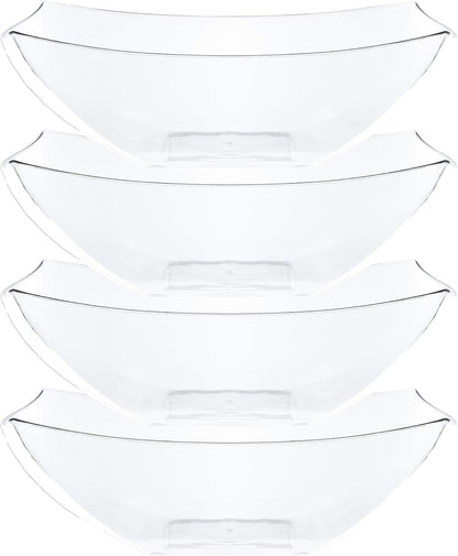 PLASTICPRO Disposable 64 ounce Square Serving Bowls, Party Snack or Salad Bowl, Large Plastic Elegant White Pack of 4