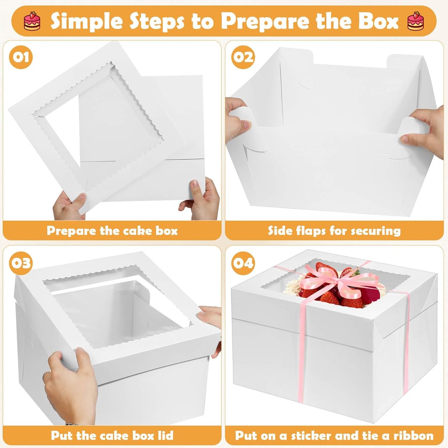 12 Pcs Cake Boxes 12 inch,12x12x8 Inches Cake Box with Window, 5 Pcs Tall 12x12 Cakes Boxes with 5 Pcs Cake Boards, Large Baking Boxes, White Square Cakes Containers for Multi-Layer Cakes