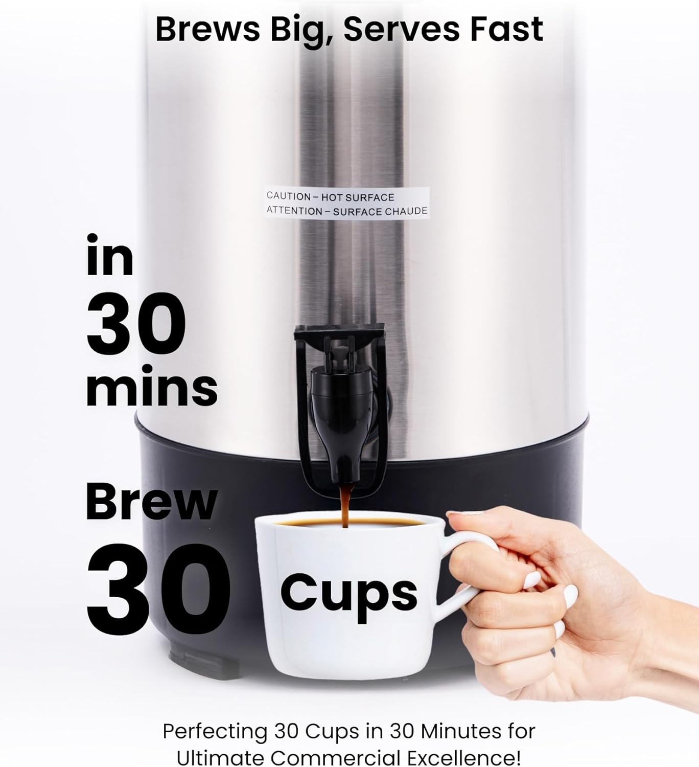 SYBO 6L Commercial Coffee Maker, Stainless Steel Coffee Urn With Cool-Touch Handles, Electric Coffee Pot Hot Beverage Dispenser, Quick-Brewing Coffee Urn, For Events,Party & Catering - 45 Cup