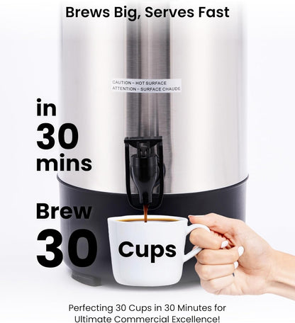 SYBO 6L Commercial Coffee Maker, Stainless Steel Coffee Urn With Cool-Touch Handles, Electric Coffee Pot Hot Beverage Dispenser, Quick-Brewing Coffee Urn, For Events,Party & Catering - 45 Cup