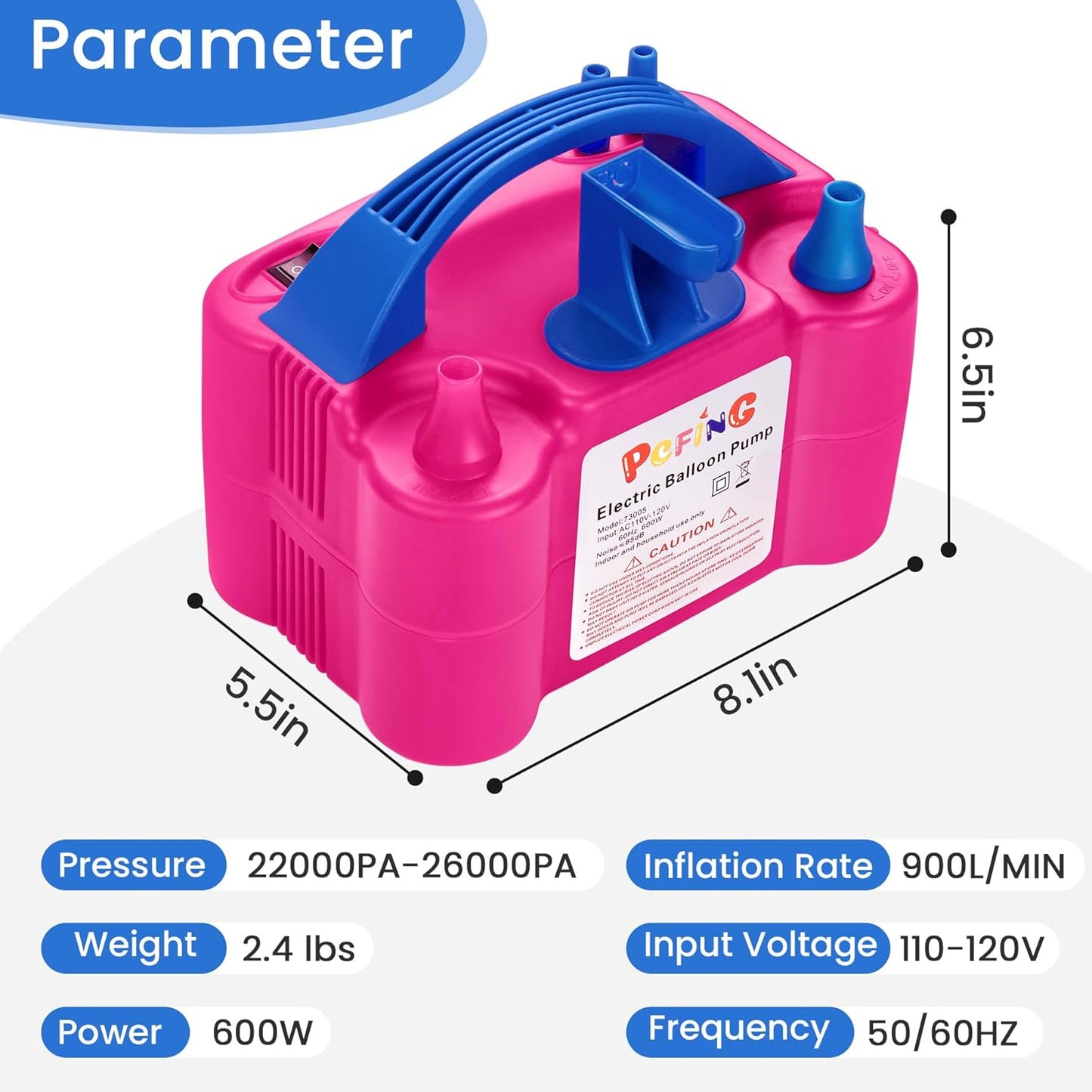 PCFING Balloon Pump Electric, Portable Balloons Inflator Blower Machine with Balloon Tie Tool & Dual Nozzle