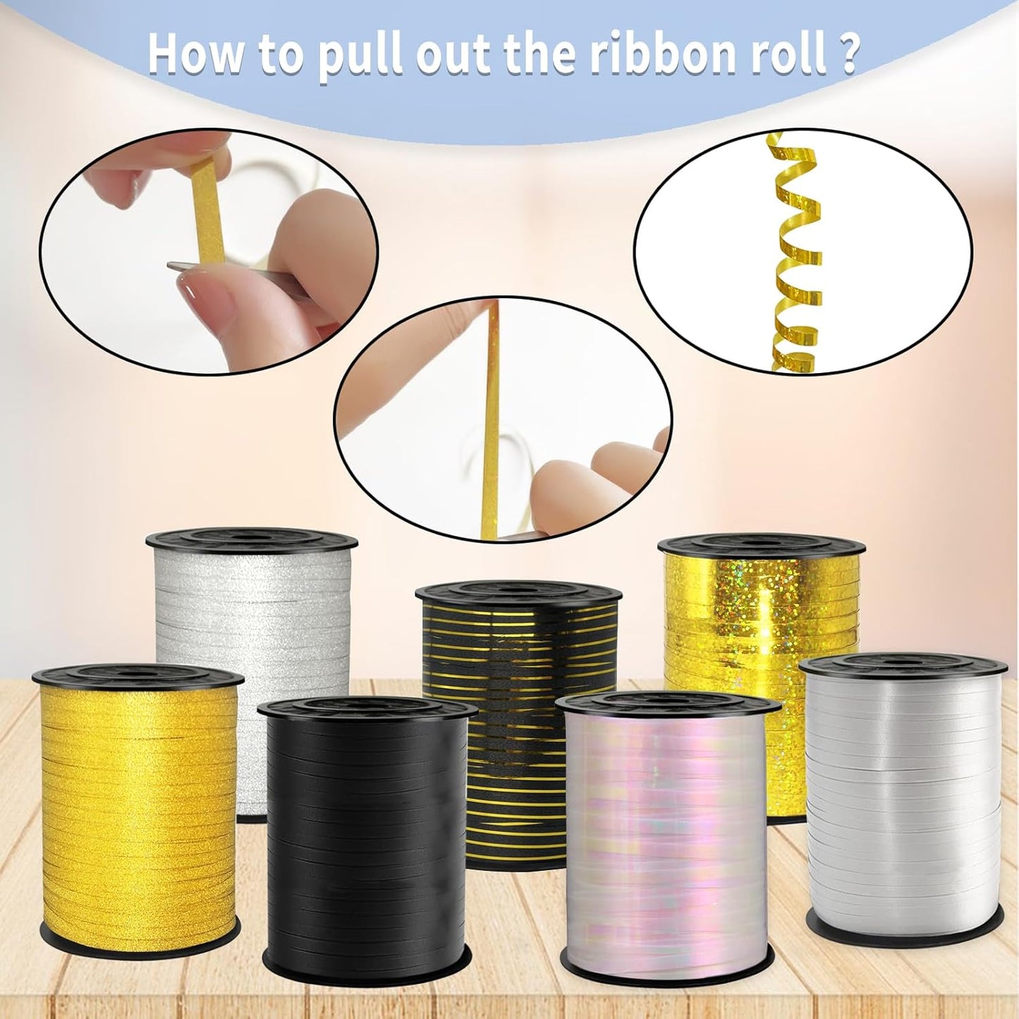 Rainbow Curling Ribbon, 500 Yard Metallic Shiny Curling Ribbon, 1/5" for Presents, Balloons, Parties & Festivals