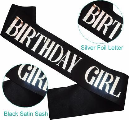 Birthday Girl Sash, Pink Foil White Birthday Sash for Girl Sweet 16th 18th 20th 21st 30th Fun Birthday Party Gifts Favors Decorations