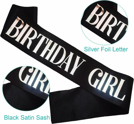 Birthday Girl Sash, Pink Foil White Birthday Sash for Girl Sweet 16th 18th 20th 21st 30th Fun Birthday Party Gifts Favors Decorations