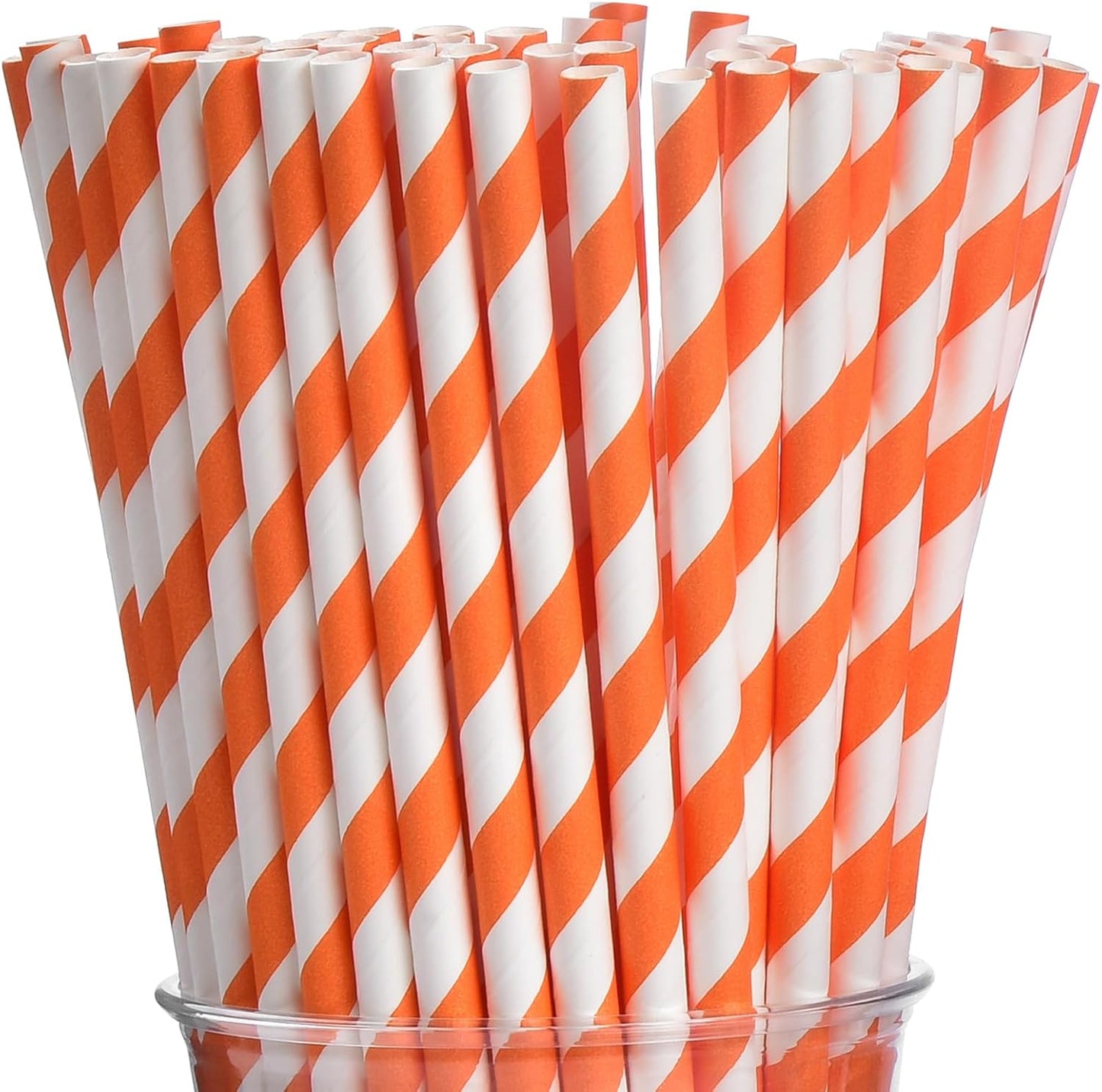 ALINK 100 White and Gold Striped Paper Straws, Biodegradable Disposable Drinking Straws for Birthday, Bridal/Baby Shower, Christmas, New Year, Party Decoration Supplies