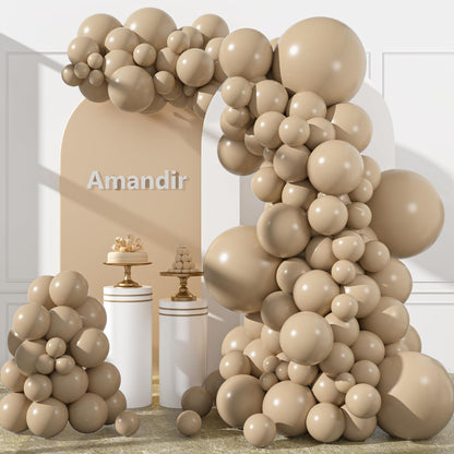 Amandir 153pcs White Sand Balloons Arch Garland Kit Different Sizes 18 12 10 5 Inch Cream Beige Sand White Latex Balloon for Birthday Boho Neutral Baby Shower Wedding Anniversary Party Decorations