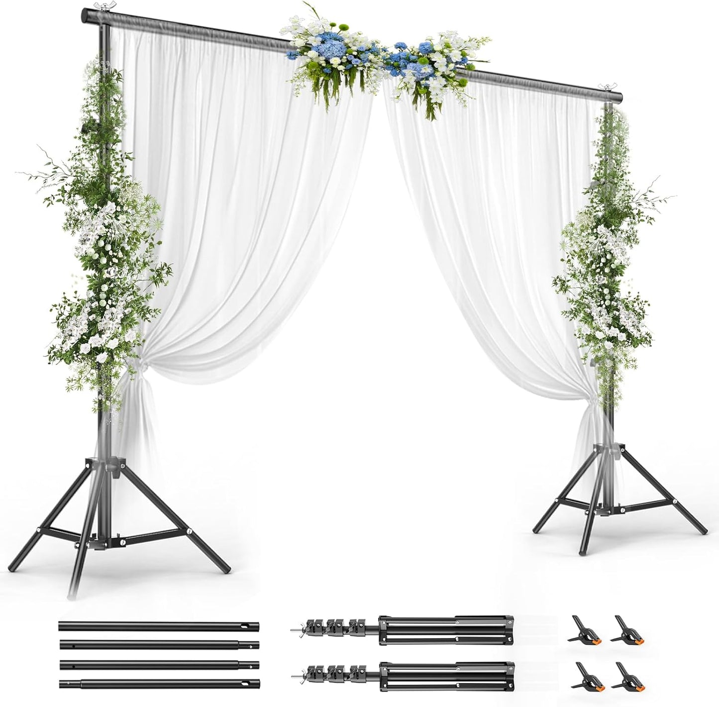 BEIYANG 6.5x6.5 FT Backdrop Stand, Adjustable Photo Background Stand Support kit with Carry Bag for Parties, Decoration, Wedding, Photo Video Studio Shooting