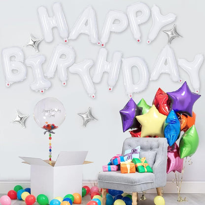 Happy Birthday Balloons Banner, Foil Balloon Personalized Name Letters Balloons Sign Birthday Party Decorations for Women Men Boys Girls Cream