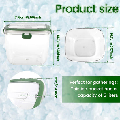 5L Portable Ice Cube Storage Bin, Clear Ice Bucket for Freezer with Lid & Tong for Outdoor Camping, Plastic Refrigerator Ice Cube Trays Storage Bin for Whiskey Wine Cocktail Party