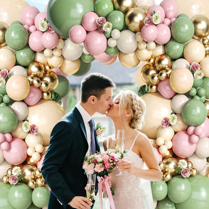 Pink Gold White Balloon Arch Kit - 144 PCs Pastel Light Pink and Beige Sand White Gold Chrome Balloons for Mothers Day Girls Women Birthday Bridal Shower Engagement Wedding Party Decorations