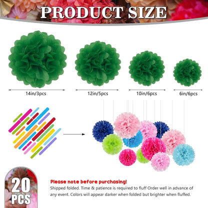 Tissue Paper Pom Poms, Pink Tissue Paper Flowers, Hanging Flower Balls for Weddings Fiesta Parties Birthday Baby Showers Classroom Bridal Shower Decoration (18Piece Set-6/10/12/14Inch)