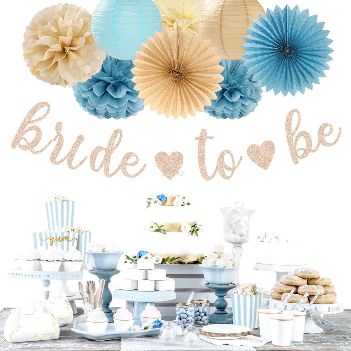 Champagne-Gold Beige Fall Baby-Shower Party-Decorations - 36pcs Welcome Home Banner Sign,Neutral Paper Lanterns,Girl Streamers Garland,Boho Hanging Tissue Pom Poms Flowers Fans Backdrop Decor Burgleda