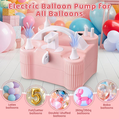 4-in-1 Electric Balloon Pump for All Balloons,Portable Dual Nozzle 600W Air Pump for Balloons,High Power Balloon Blower for Latex Foil 260q Mylar Balloon,Inflation Pool Float and Sports Balls