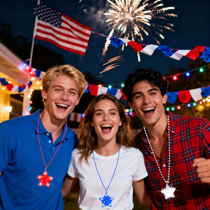 16 Pack Light Up Necklaces Flashing Star Bead Necklaces Glow In The Dark Party Supplies for Weddings Birthday Valentines Mardi Gras July 4th Halloween Christmas