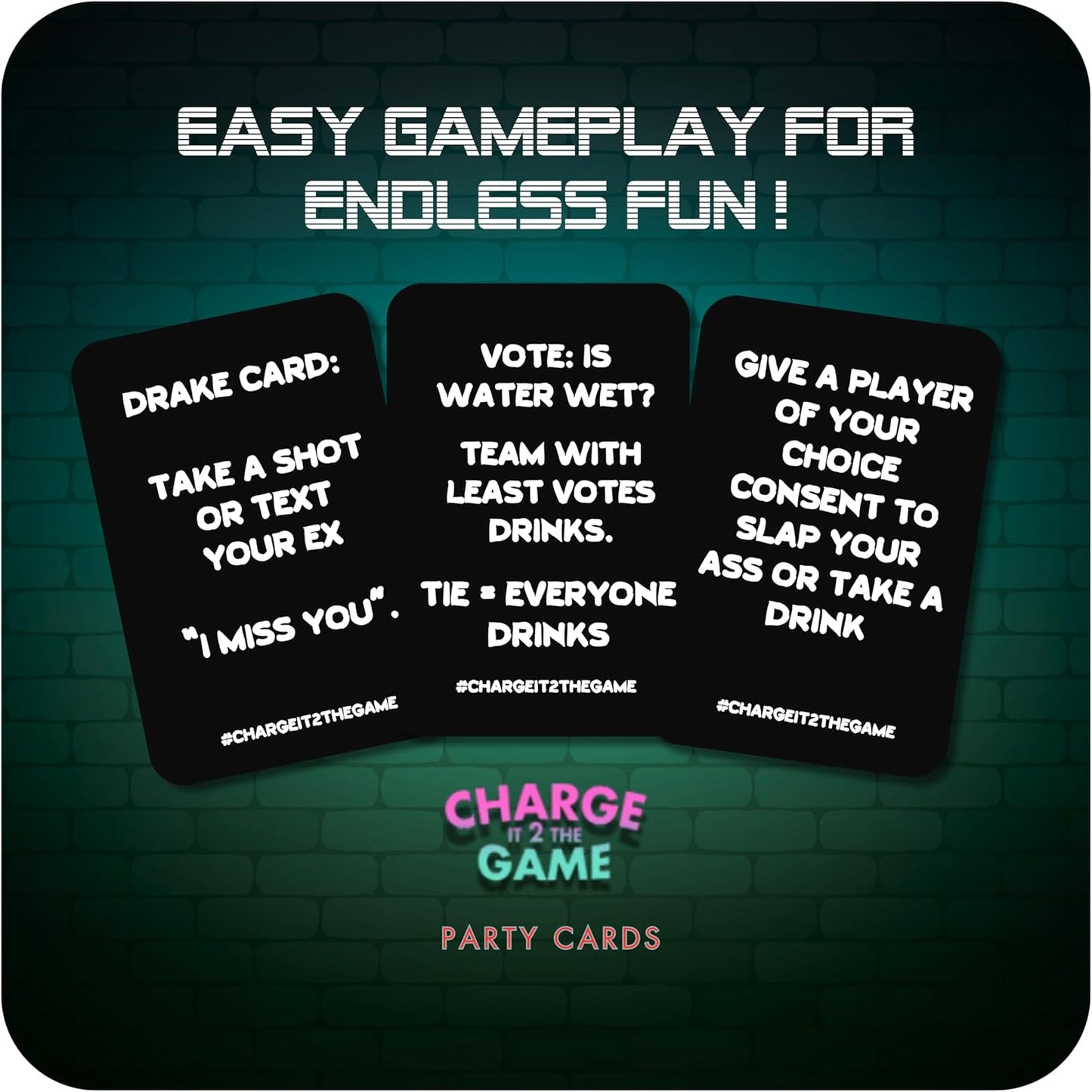Charge It 2 The Game Drinking Cards – 90-Card Adult Party Game for Bachelorette Parties, 21st Birthdays, and Game Night Fun
