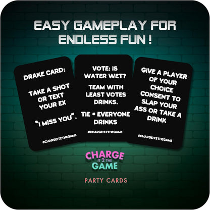 Charge It 2 The Game Drinking Cards – 90-Card Adult Party Game for Bachelorette Parties, 21st Birthdays, and Game Night Fun