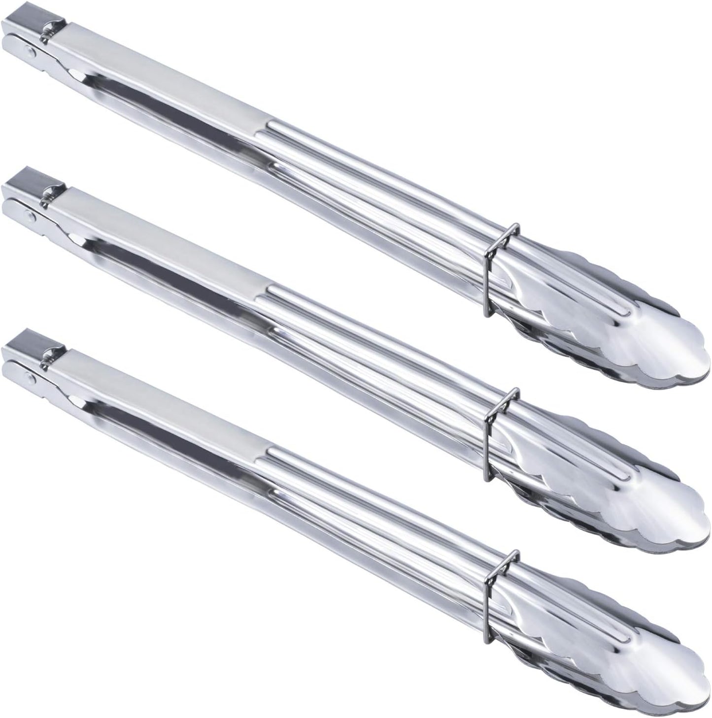 HINMAY Stainless Steel Serving Tongs Grilling Tongs for Cooking Camping Barbecue (12-Inch 3 Pieces)