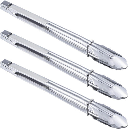 HINMAY Stainless Steel Serving Tongs Grilling Tongs for Cooking Camping Barbecue (12-Inch 3 Pieces)